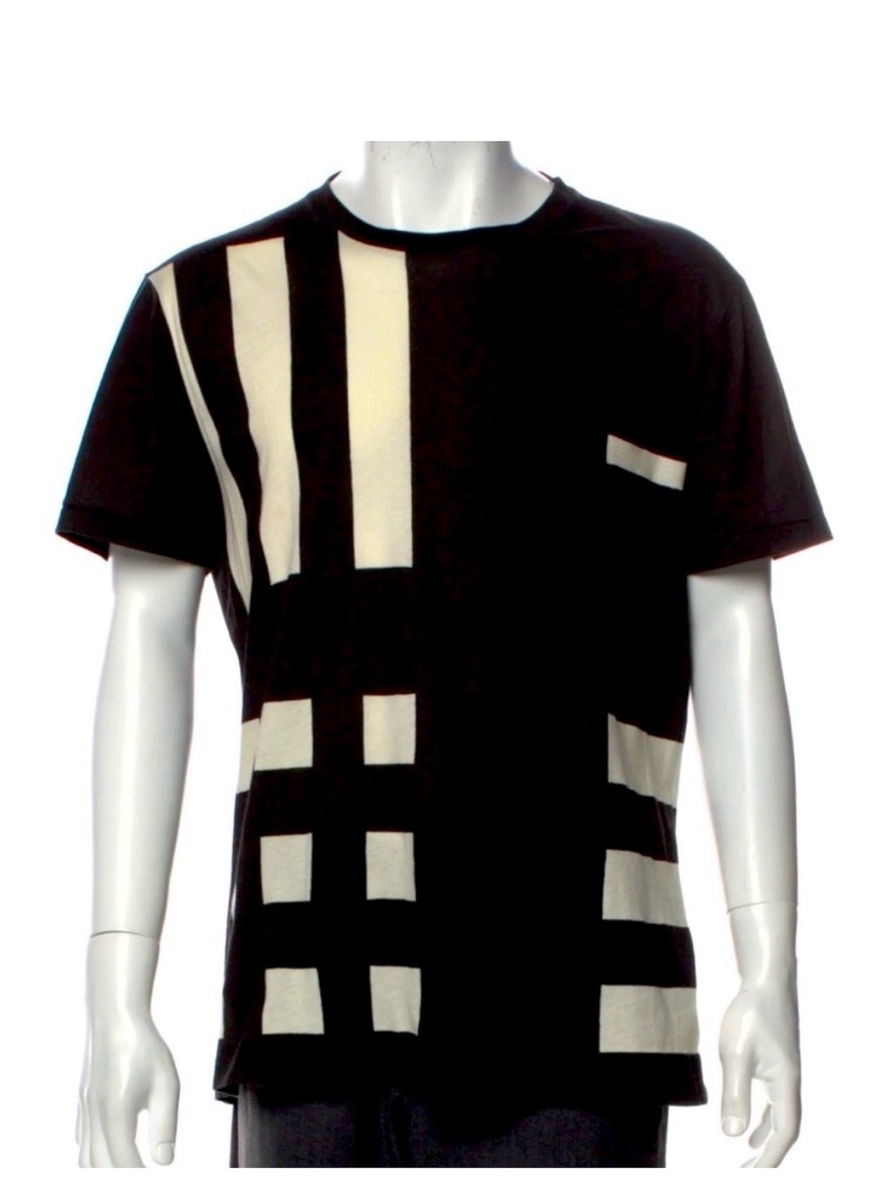 Burberry Black Short Sleeve Tee with Cream Geometric Panels